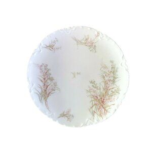 Haviland M & CO: Limoges France Pink Floral and Green Grass Salad Plate, 7"